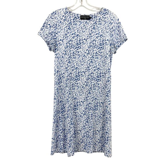 Duffield Lane Blue & White Leaf Print Short Sleeve T-Shirt Dress - Size Small - Picture 1 of 6